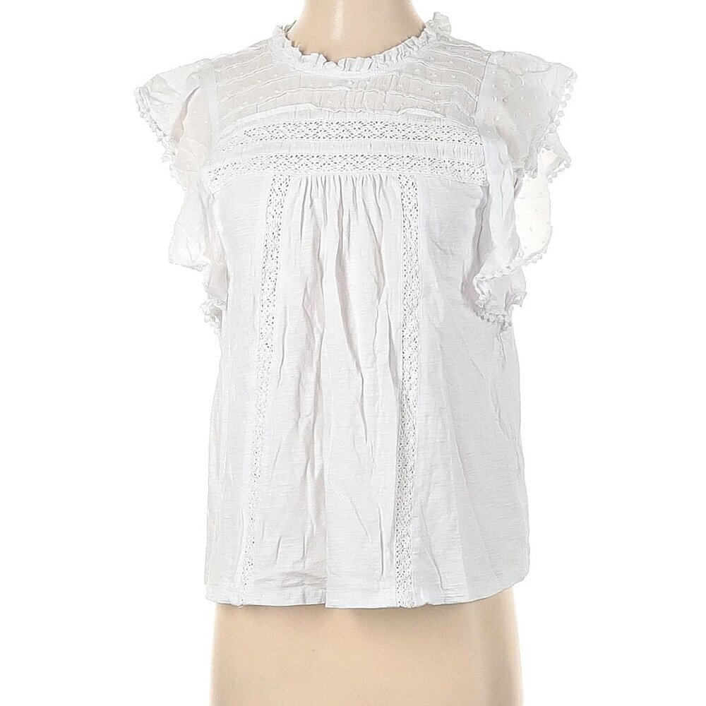 Hailey & Co White Cap Sleeve Blouse with ruffles and Embroidered Lace NWOT